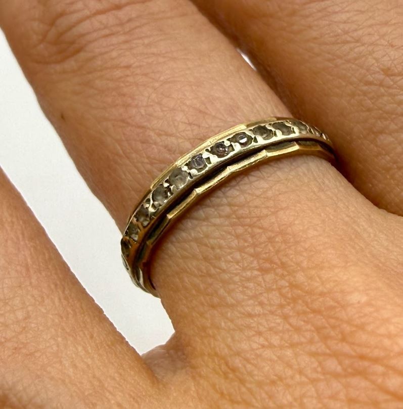 Vintage 9k Solid Yellow Gold Quartz Eternity Ring, Size 6.5