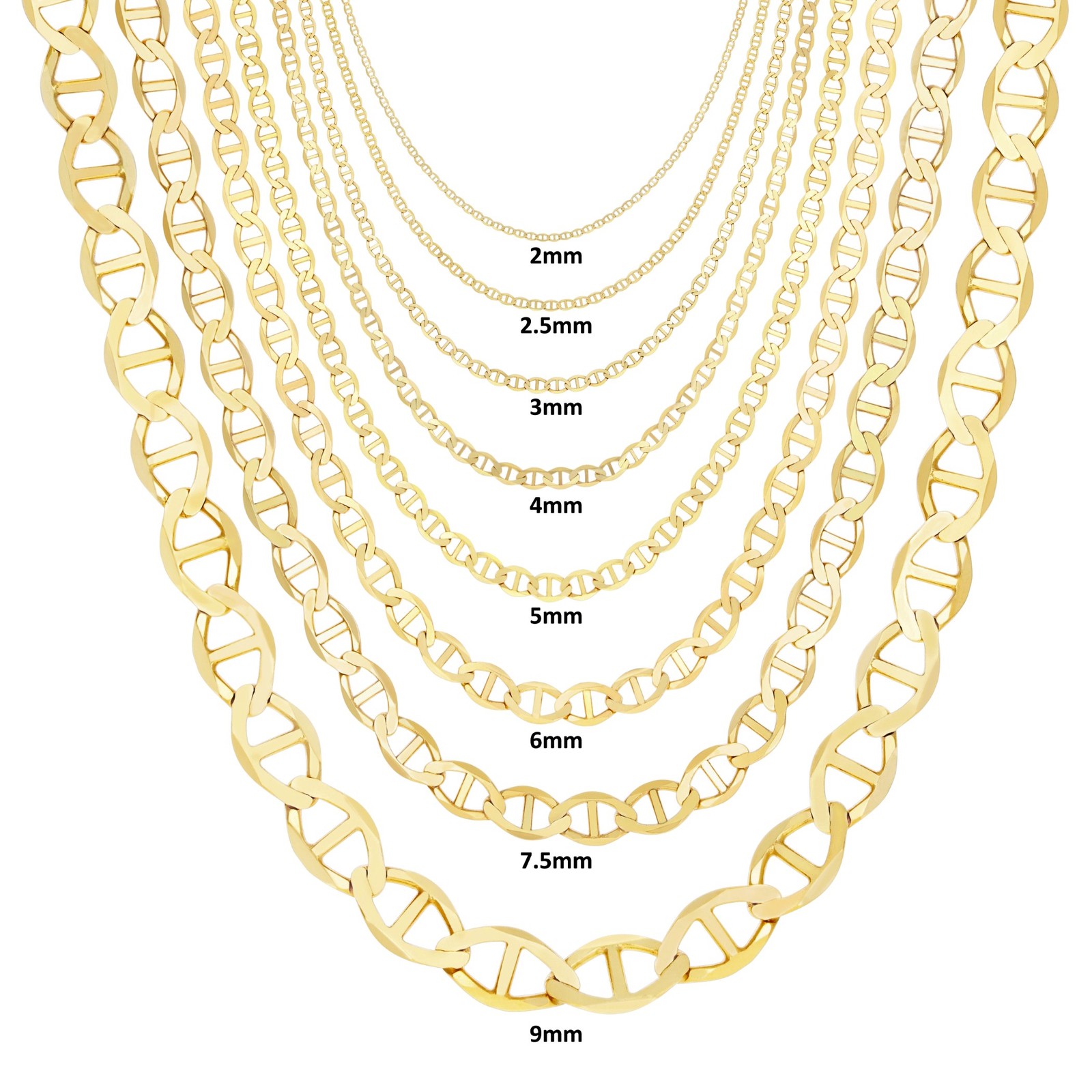 14K Yellow Gold Solid 2mm-7.5mm Mariner Anchor Chain Necklace Bracelet 7″- 30″