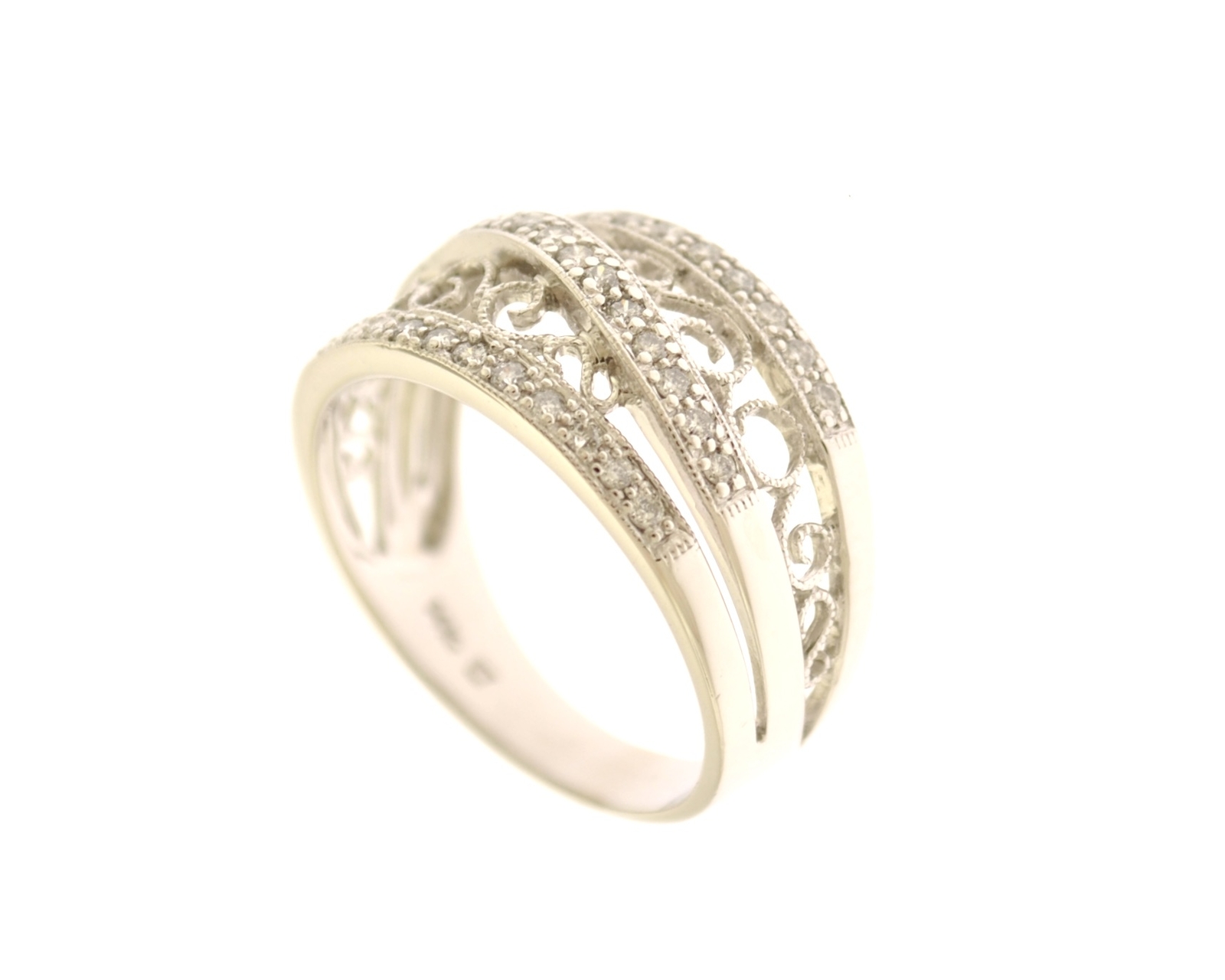 14K White Gold 11.50mm Wide .25 Carat Round Diamond Filigree Band