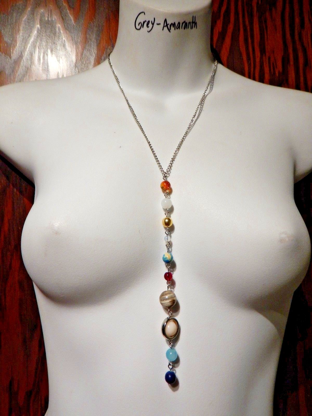 SOLAR SYSTEM BEADED NECKLACE gem stone space planet astrology science geek 5H