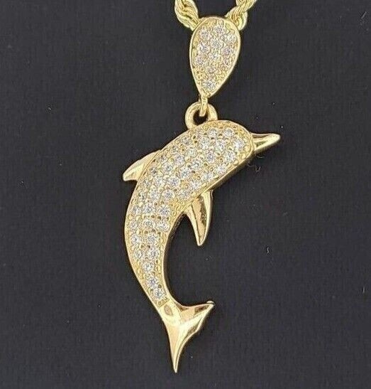 Dolphin Beauty Pendant Necklaces 2Ct Lab-Created Diamond 14K Yellow Gold Plated