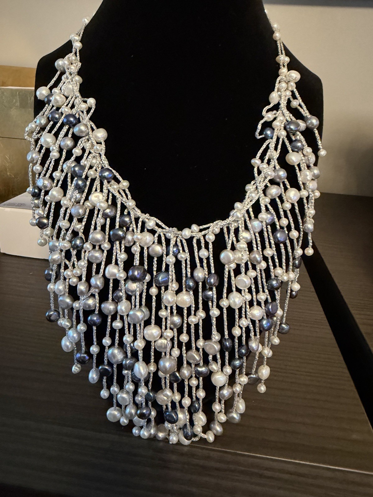 Elegant Fresh Water Pearl Waterfall Statement Necklace With 14k Clasp