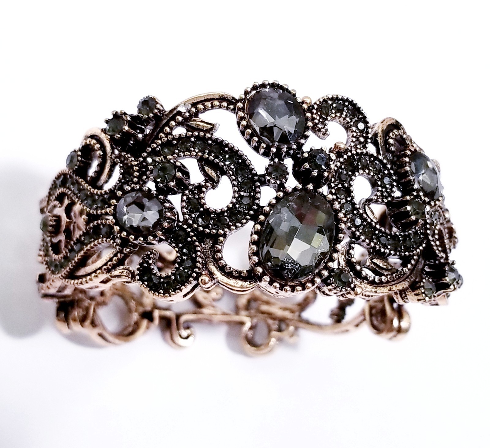 Rose Gold Rhinestone Bracelet Cuff Boho Statement Prom Crystal Jewelry Bangle