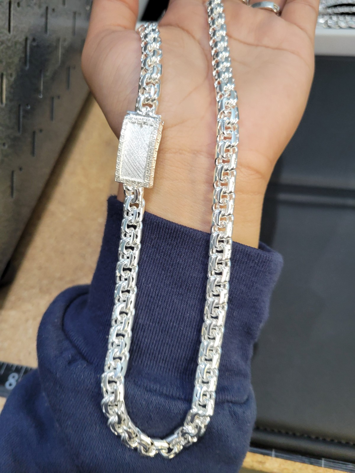 83g 925 sterling silver Chino Link Greek Lock Chain 26″ 9mm Plata Solida Cadena