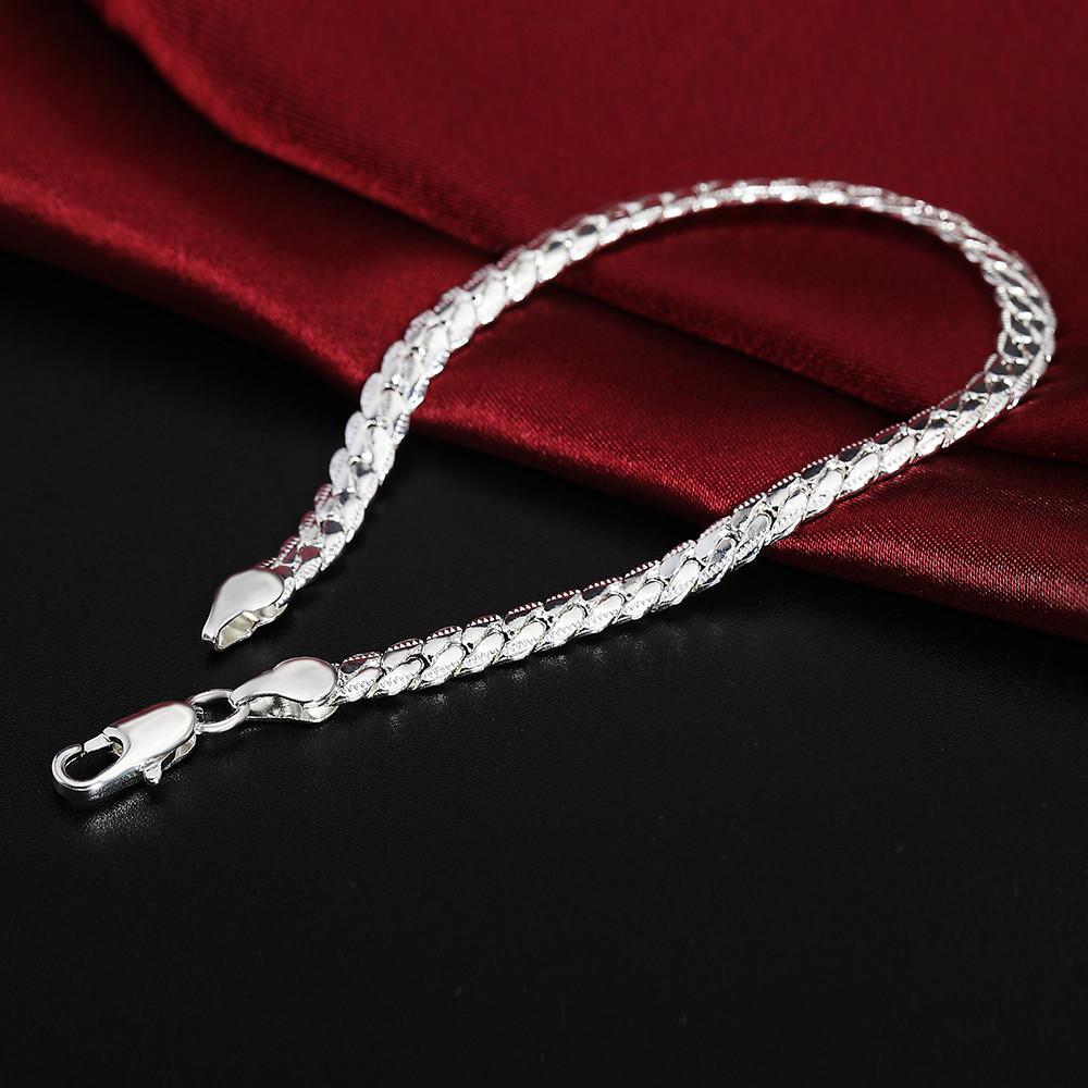 Pulsera De Plata De Ley 925 Para Mujer Y Hombre Brazalete Cadena Lateral Plana