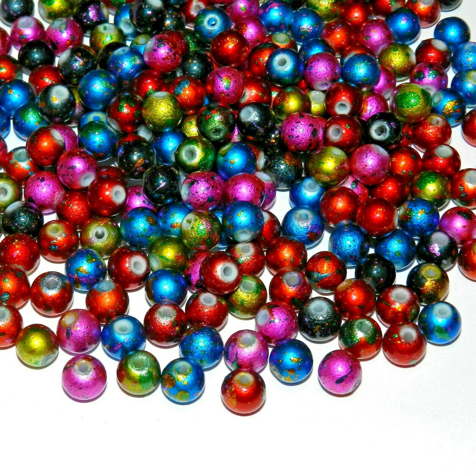GW4269 Assorted Mix Color Metallic Graffiti Drawbench 8mm Round Glass Bead 500pc