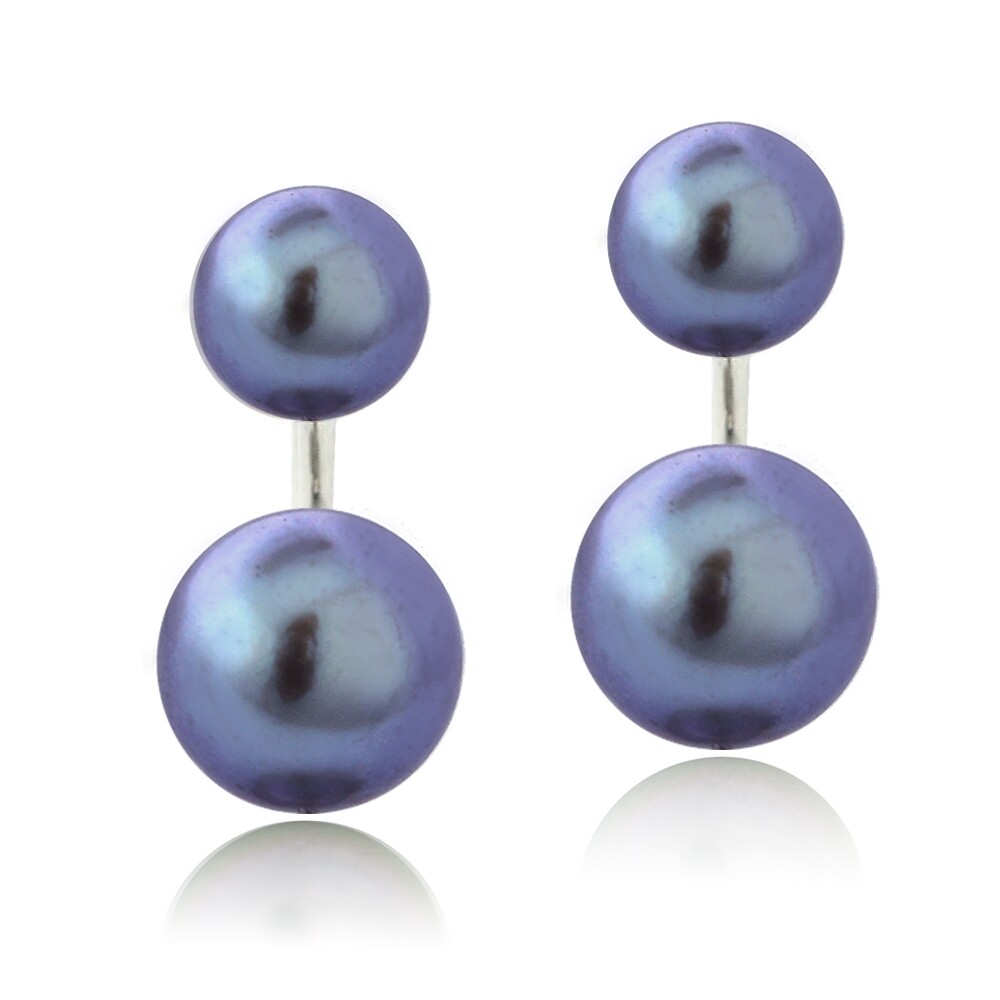 Sterling Silver Blue Freshwater Cultured Pearl Front-Back Earrings