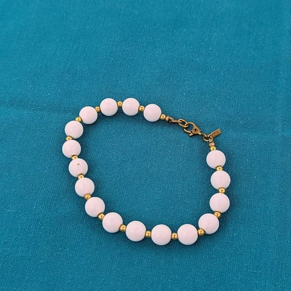 Vintage Monet white enamel bead necklace (24 in.) and bracelet (8 in.) set