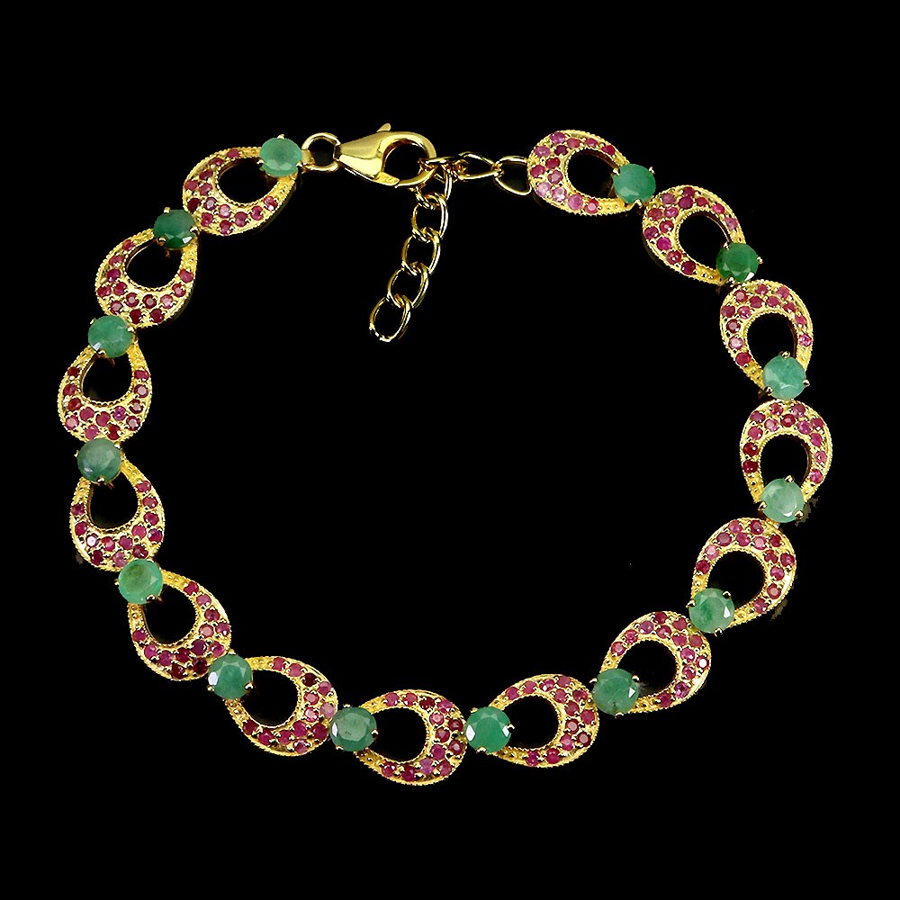 925 Sterling Silver Bracelet Round Emerald Ruby Gemstone No USA Import Fees