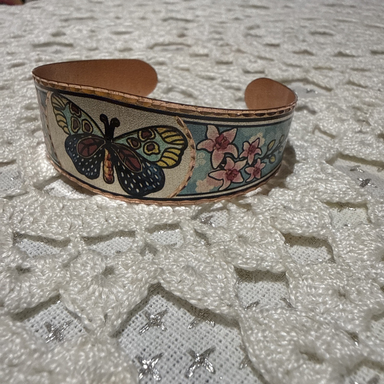 Vintage Handmade Boho Copper Butterfly Design Artisan Bangle Open Cuff Bracelet