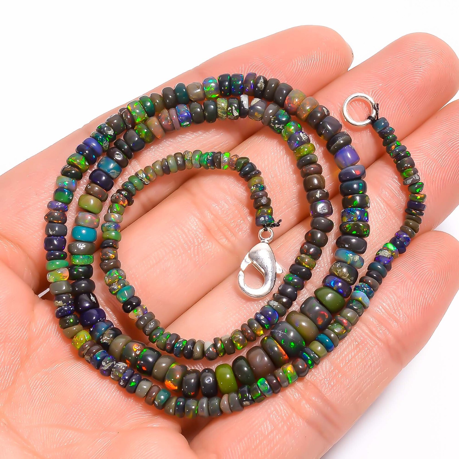Black Ethiopian Opal Rondelle Smooth Beads 3X2 6X4 mm Necklace 17.5″ A-5276