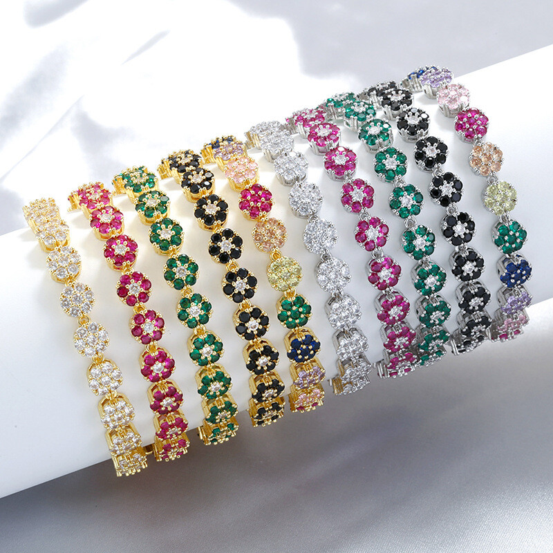Charm Colorful Flower Tennis Chain Necklace Bracelet Jewelry Women Girl Choker