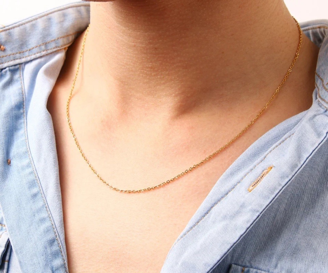 Gold-Plated Stainless Steel Chain Necklace 45+5 cm 2mm Unisex Daily Decor