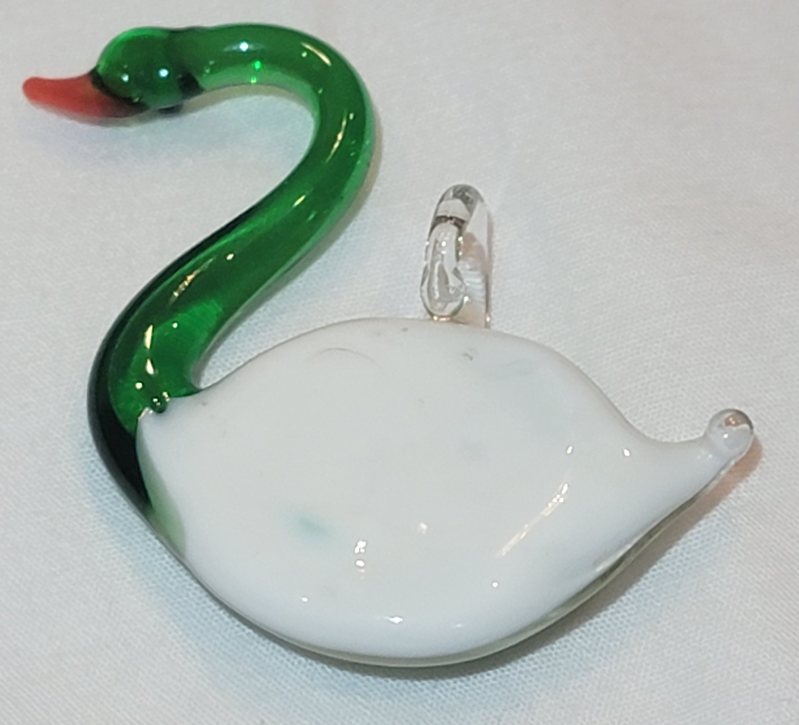 Handcrafted Blowen Green Swan Murano Glass Pendant with Gold Foil Clean Look