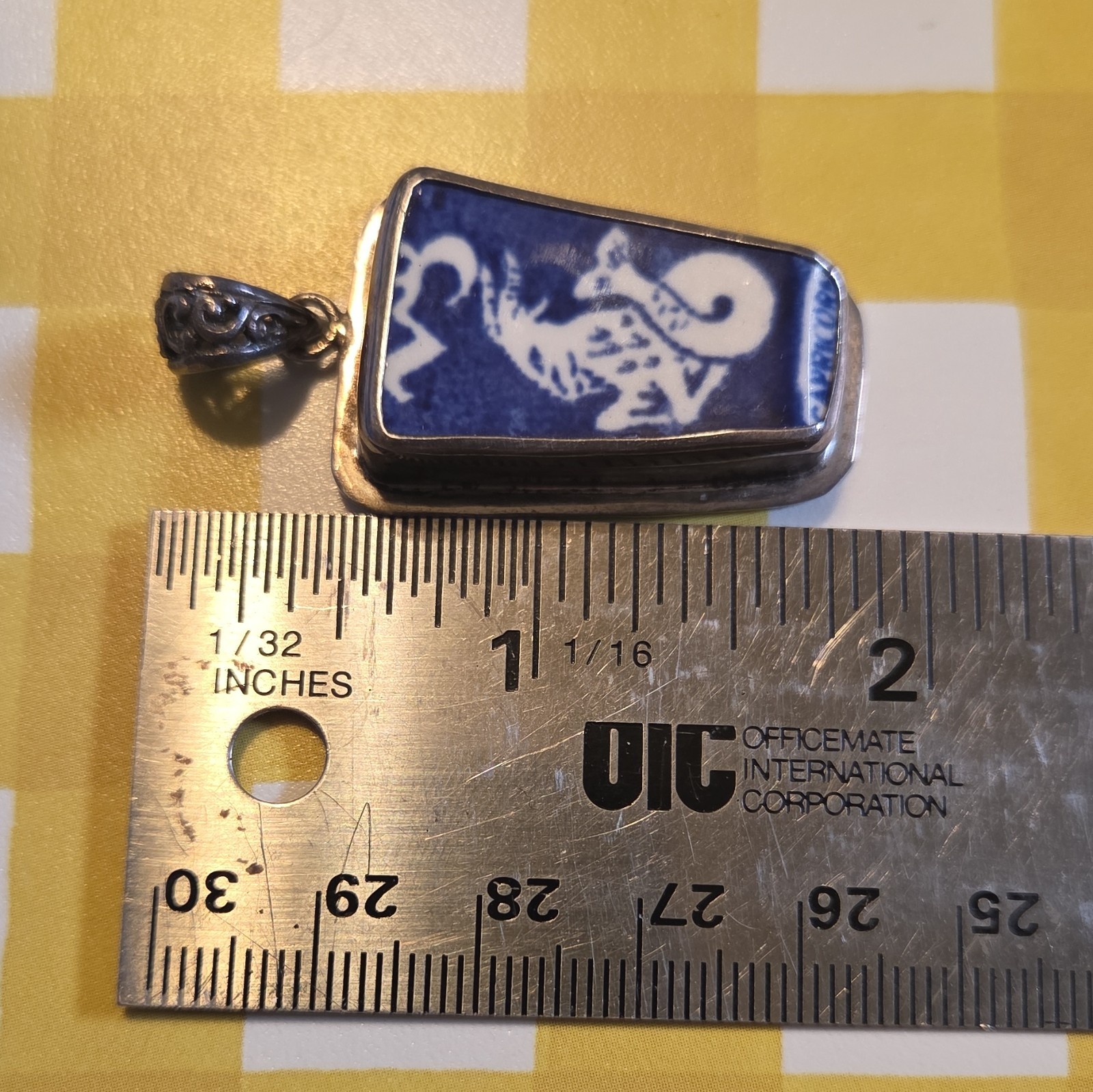 Sterling Silver 925 Blue & White Capricorn Zodiac Rectangle Pendant