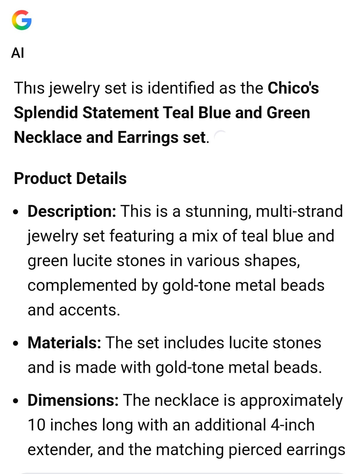 CHICO’S Mixed Blue 🥏 Green 🍏 Beaded 4 Strand 10″L Necklace + 2″L Earrings B1