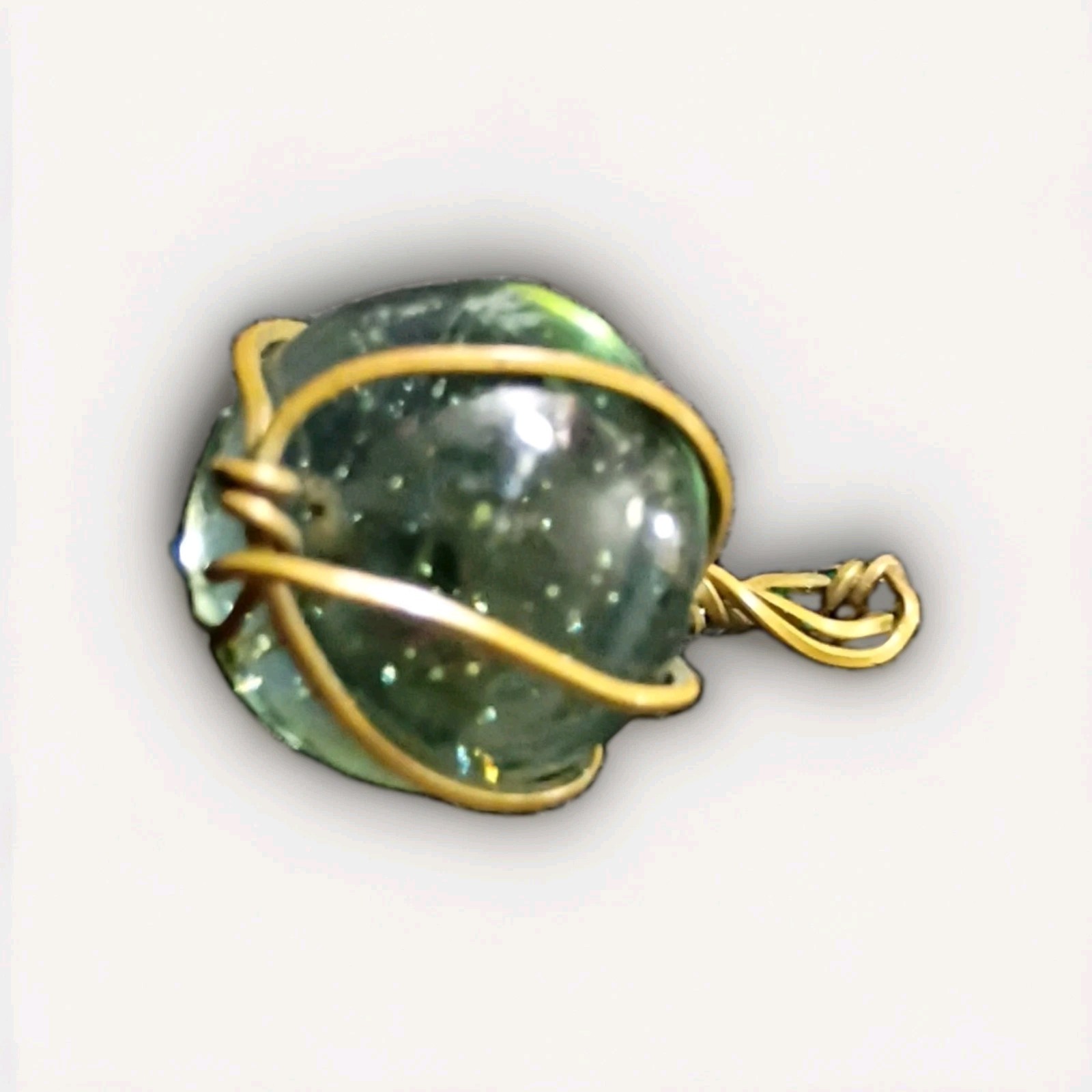 Handmade Green Round Glass Marble Wire-Wrapped Pendant Charm
