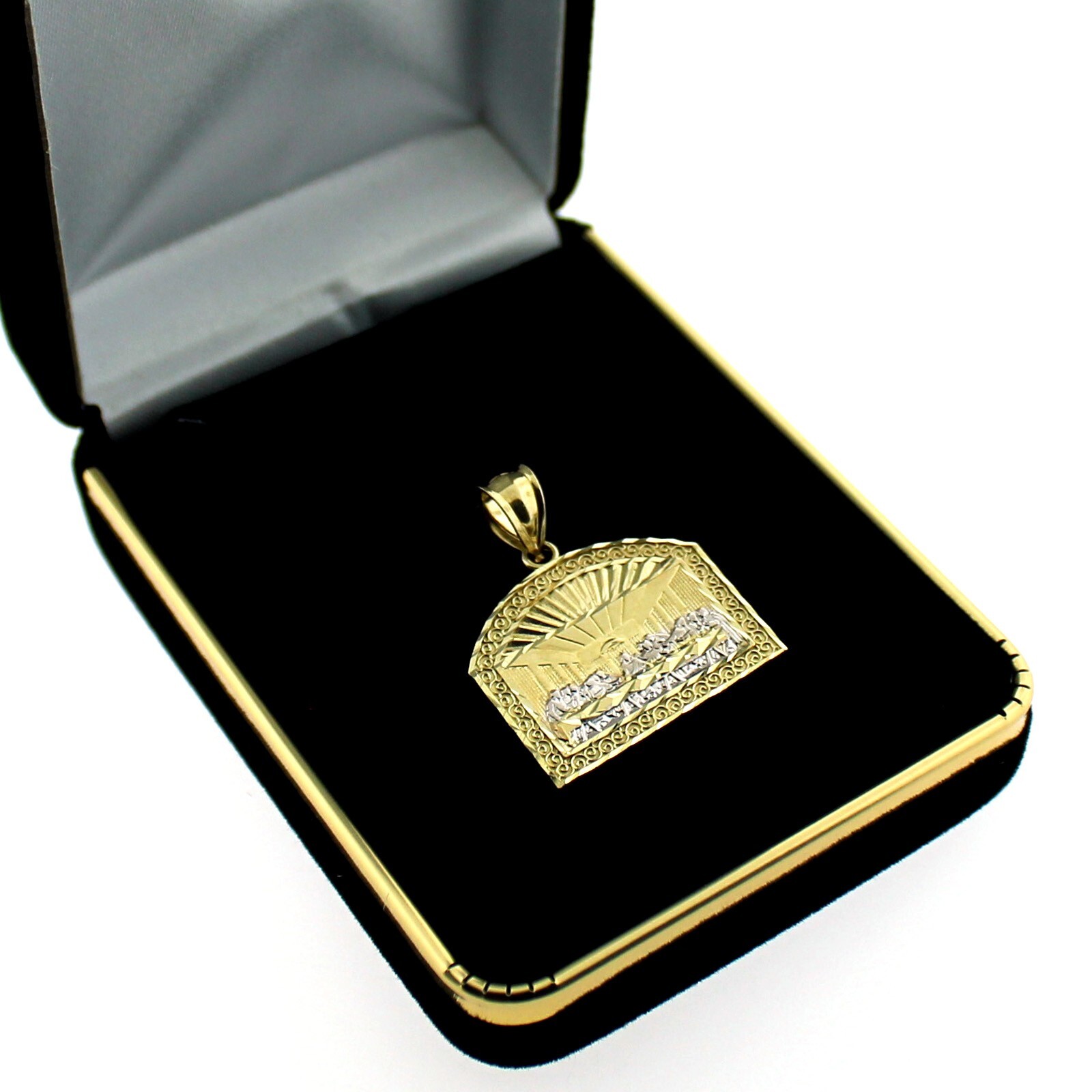 10K Yellow Gold Men’s Last Supper Jesus Pendant, Diamond Cut, 10KT Real Gold