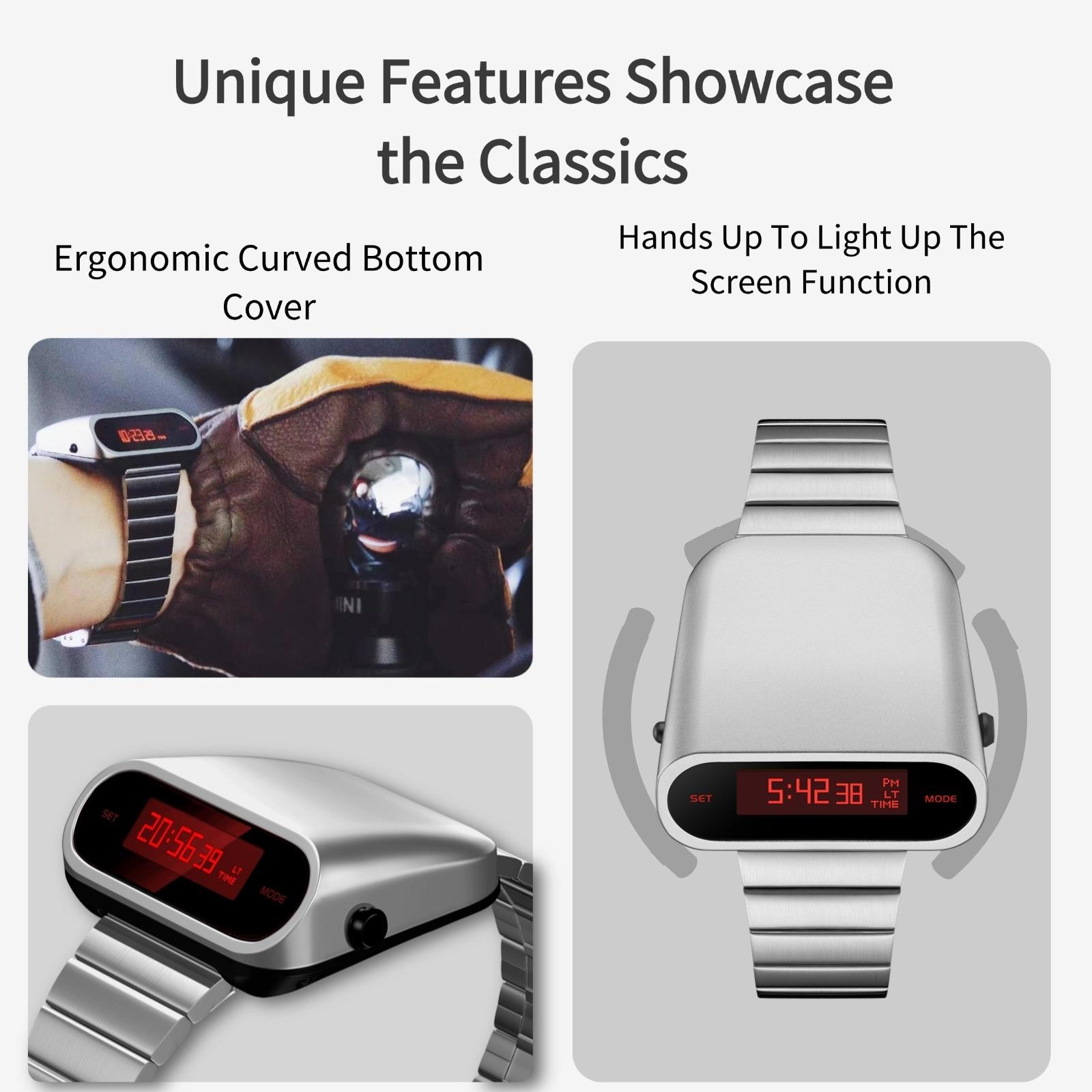1970s Vintage Retro Metal LED Digital Watch for Men Steampunk Style S1000 New