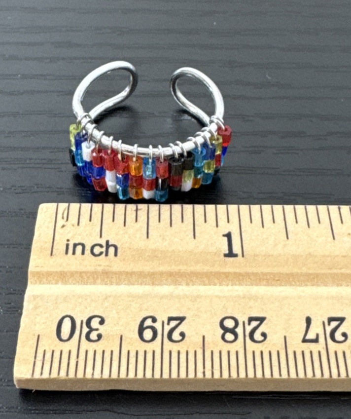 Multicolor Glass Beaded Adjustable Ring Boho Artisan Style Size 7-9 VTG 1990’s