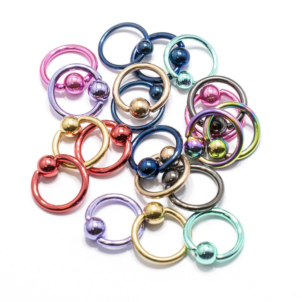 Captive Bead Ring Body Jewelry 14G 16G Anodized Over Surgical Steel Set Of 10