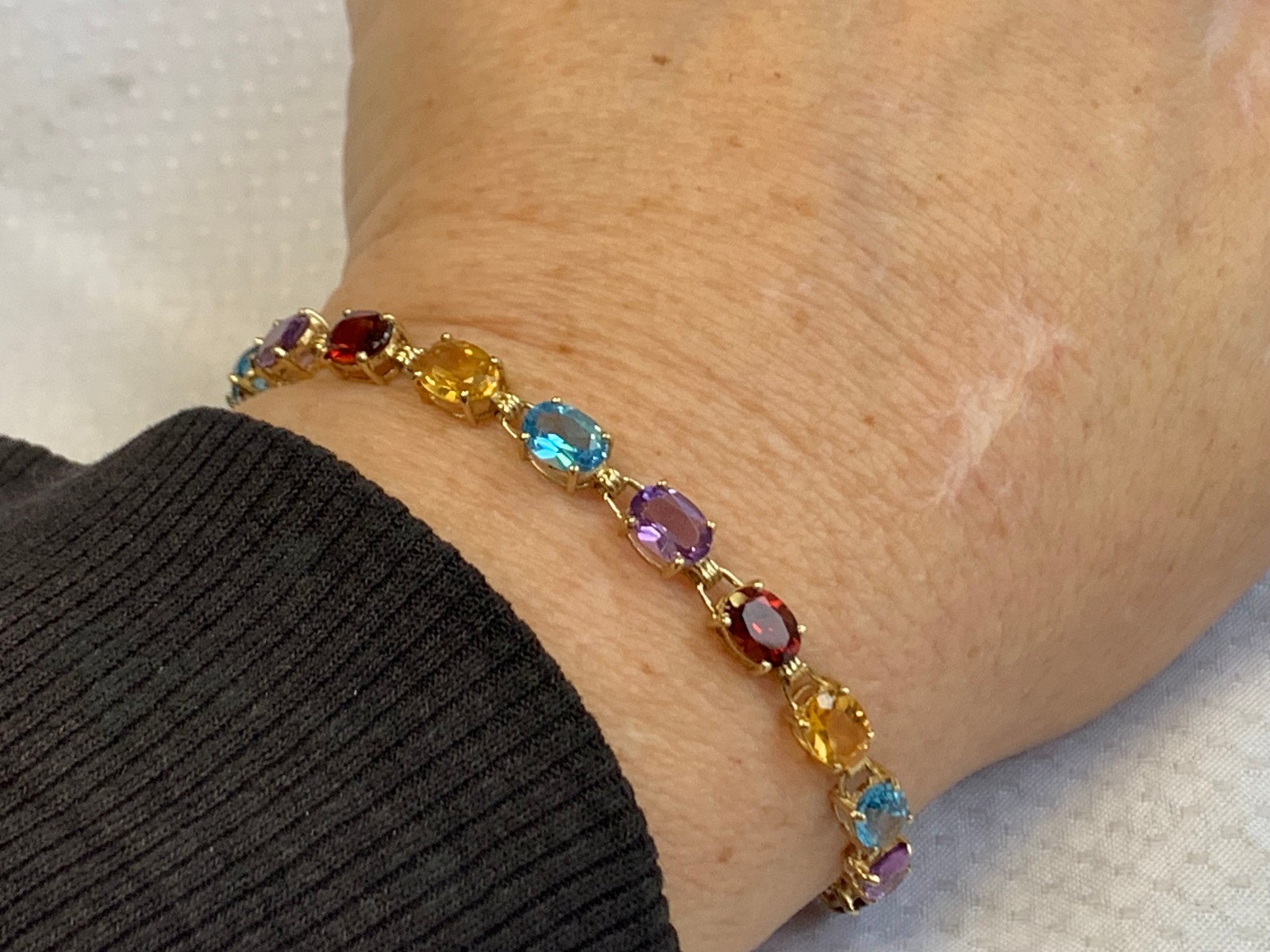 10K Yellow Gold Bracelet 7.69g Fine Jewelry 7″ Multicolor Stones *READ*