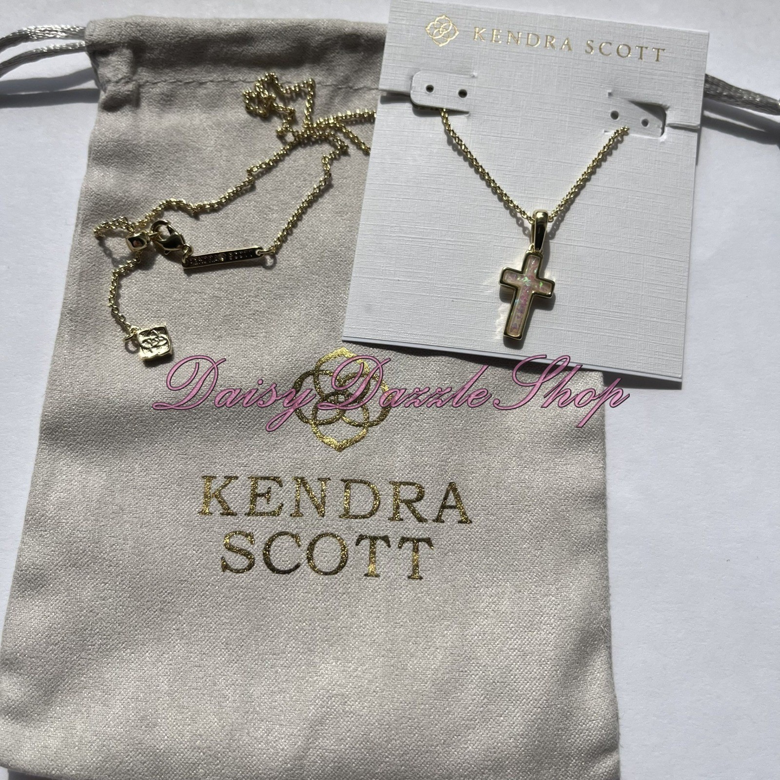 ✨Kendra Scott Cross Gold Pendant Necklace in White Kyocera Opal New ✨🕊️