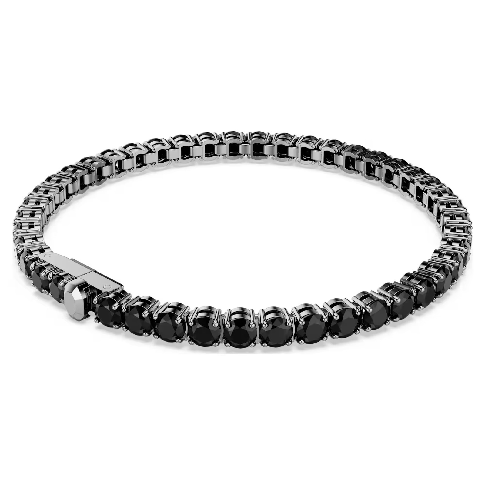 Swarovski Matrix Tennis Bracelet, Round Cut, Black, Ruthenium 5696031 (Size M)