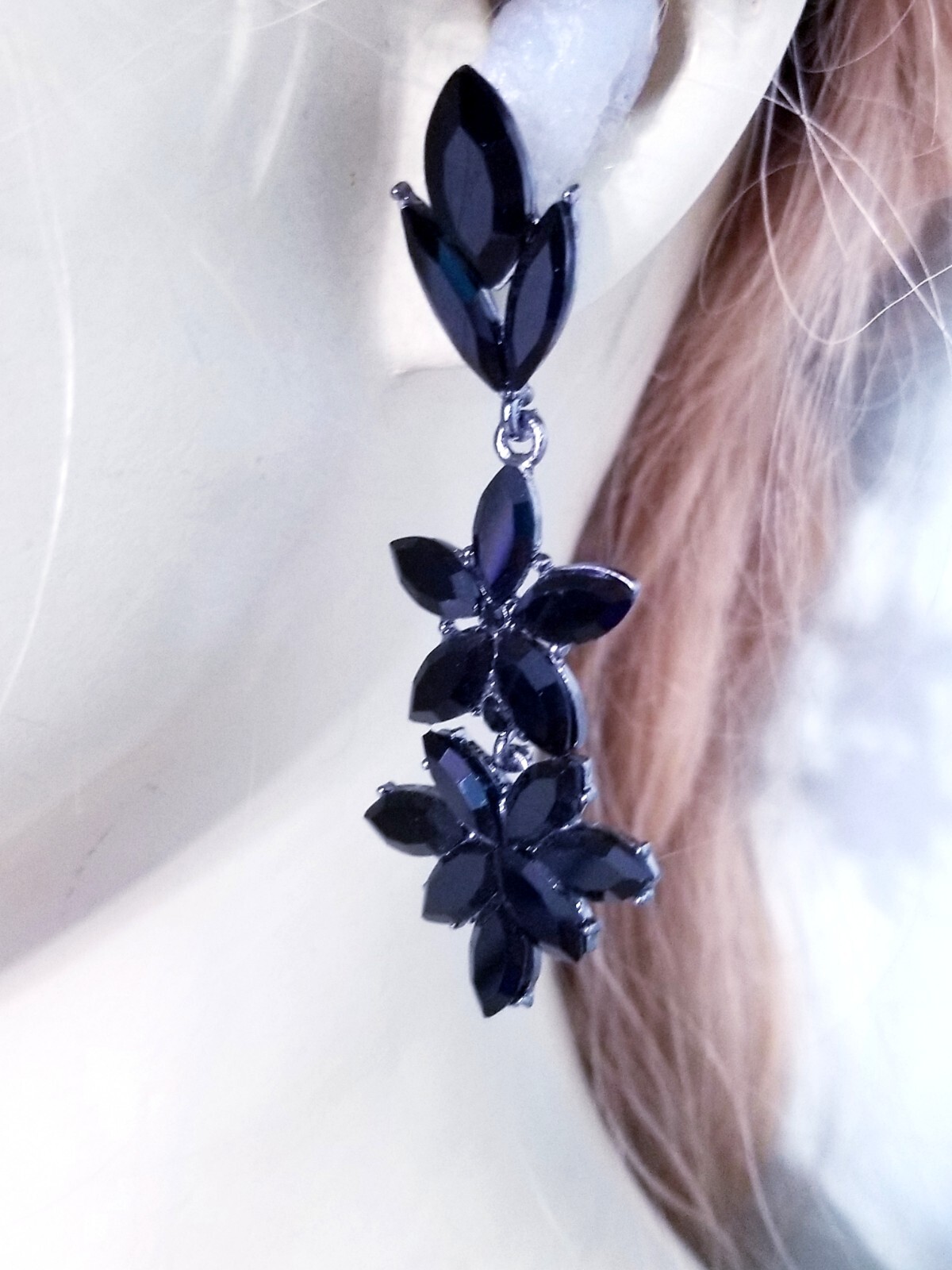 Bridesmaid Drop Dangle Chandelier Earrings 2.8 in Black Rhinestone Pageant Prom