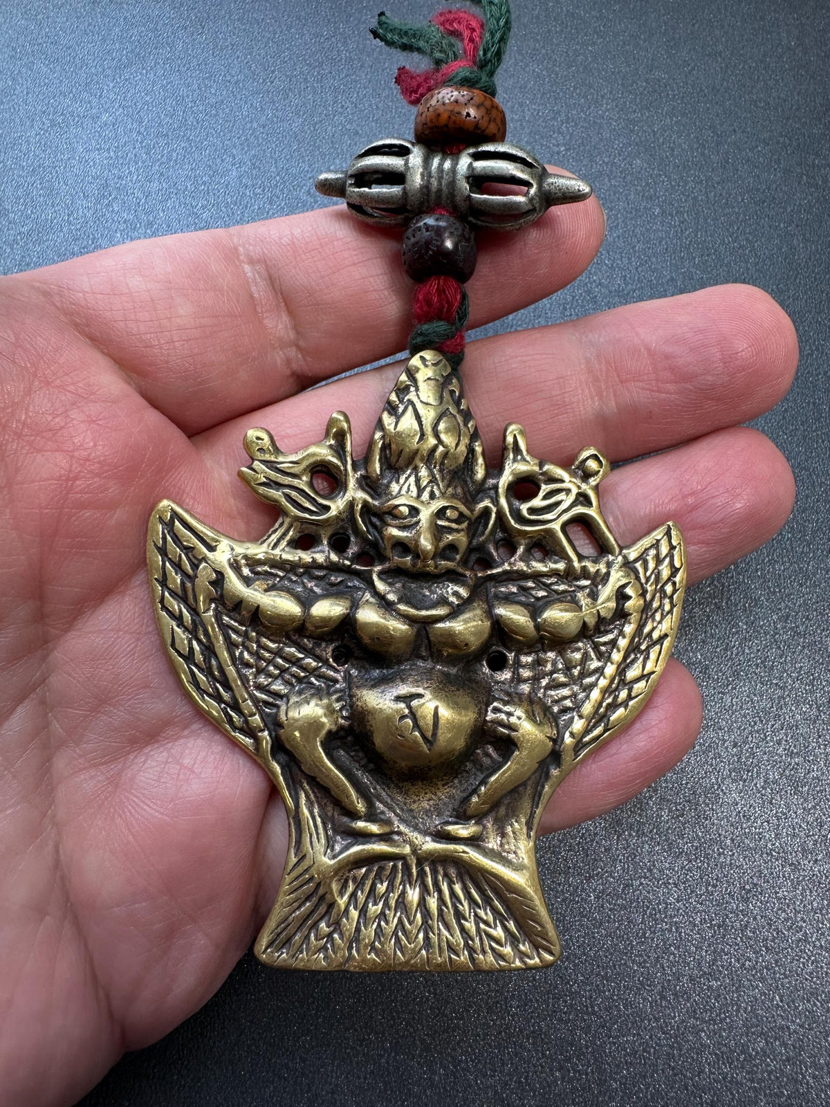 Nepal Tibet Buddhist Brass Garuda Suparna Talisman Pendant, Handmade Protection