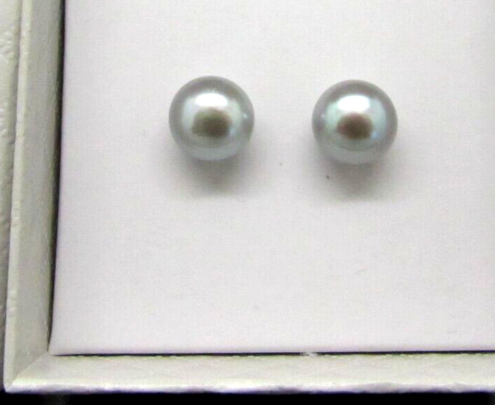 HONORA PEARL STERLING SILVER Light gray PEARL STUD EARRINGS 9MM NEW IN BOX