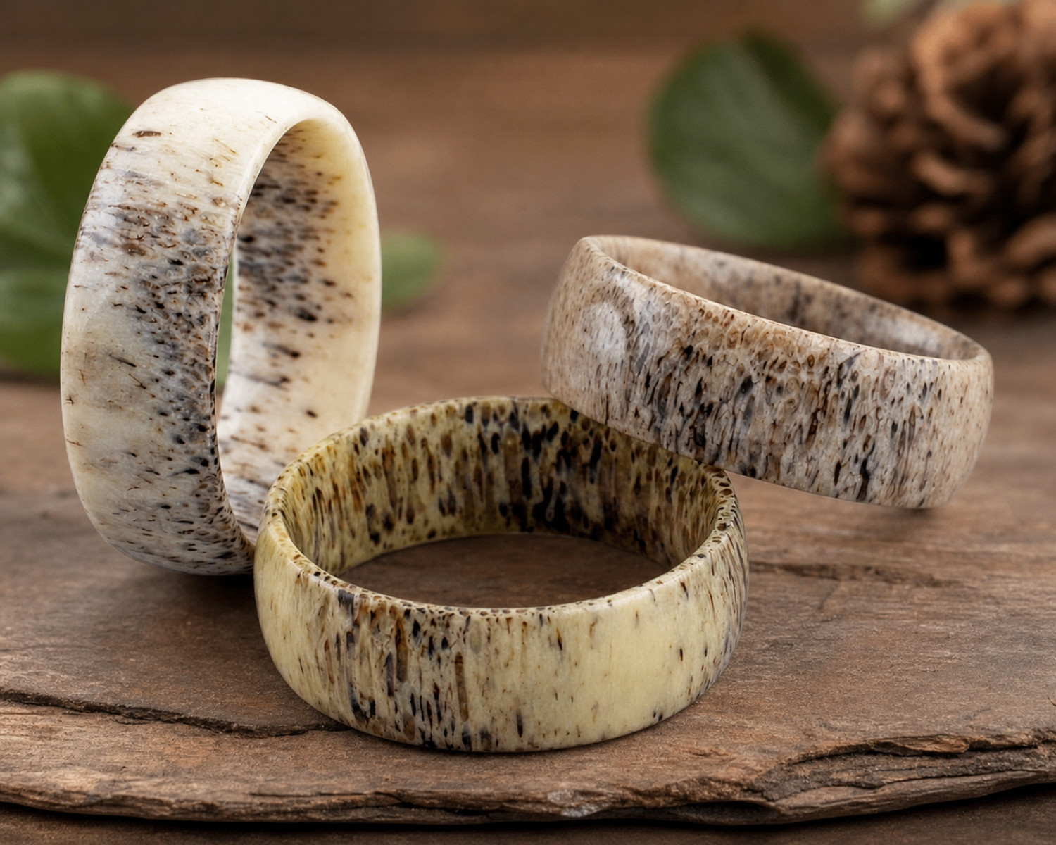 𝟲𝗺𝗺 Genuine Deer Antler Ring Men Women Domed Wedding Band Natural Sz 8