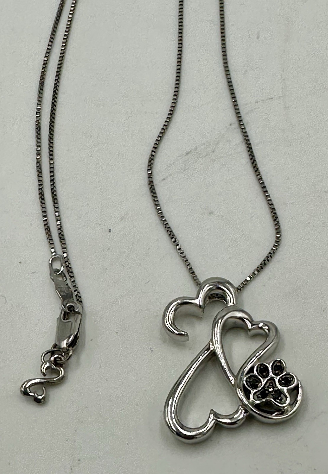 Jane Seymour Open Hearts Paw Print Black Diamond 925 Sterling Silver Necklace