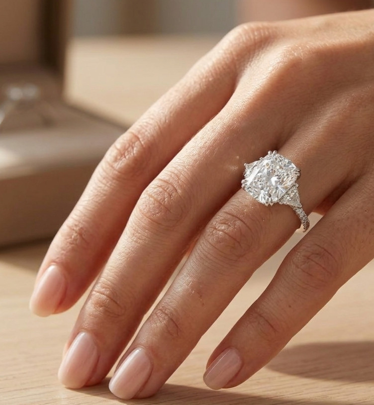 8.00 Ct Certified Cushion Cut White Natural Diamond Ring VVS1 White Gold Finish