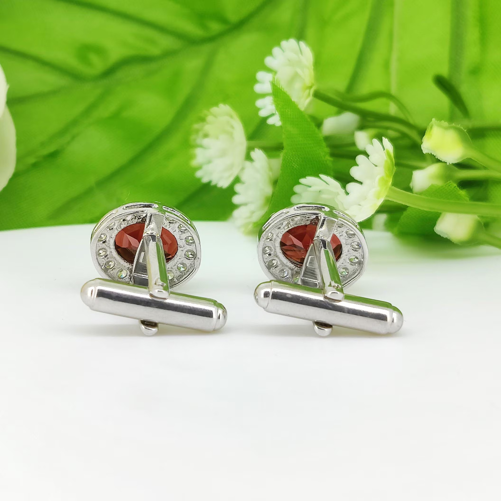 Natural Garnet Sterling Silver Cufflinks, Men’s Jewelry (January Birthstone)