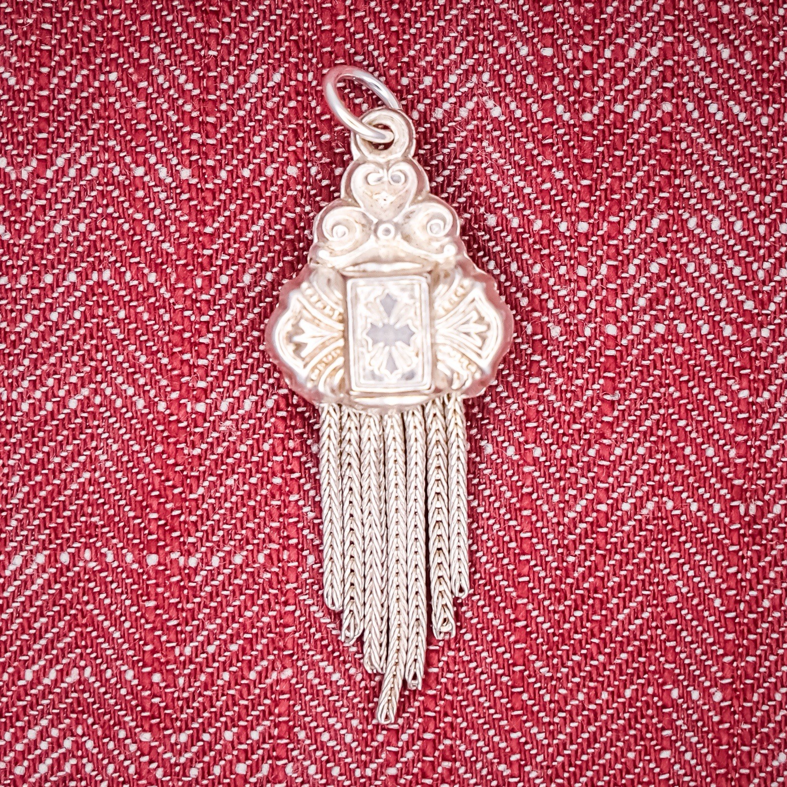 Antique French Puffy Tassel Charm Sterling Silver Die Struck Engraved 19th Cross