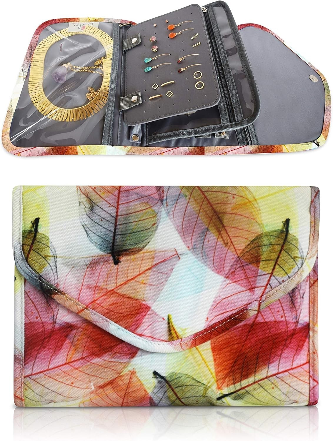 Brelox Travel Jewelry Organizer Case Bag Leaves Padded Magnetic Closure