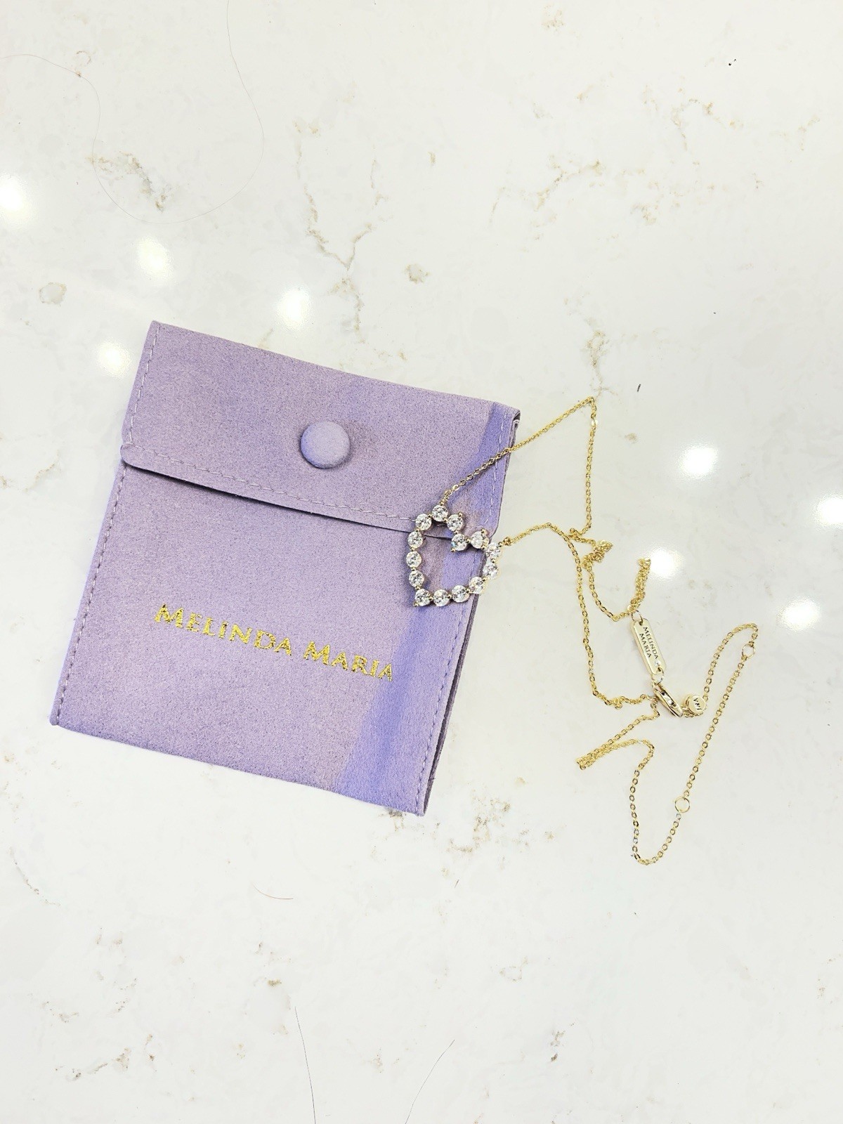 Melinda Maria Gold Necklace She’s An Icon Small Heart White Diamondettes NWOT