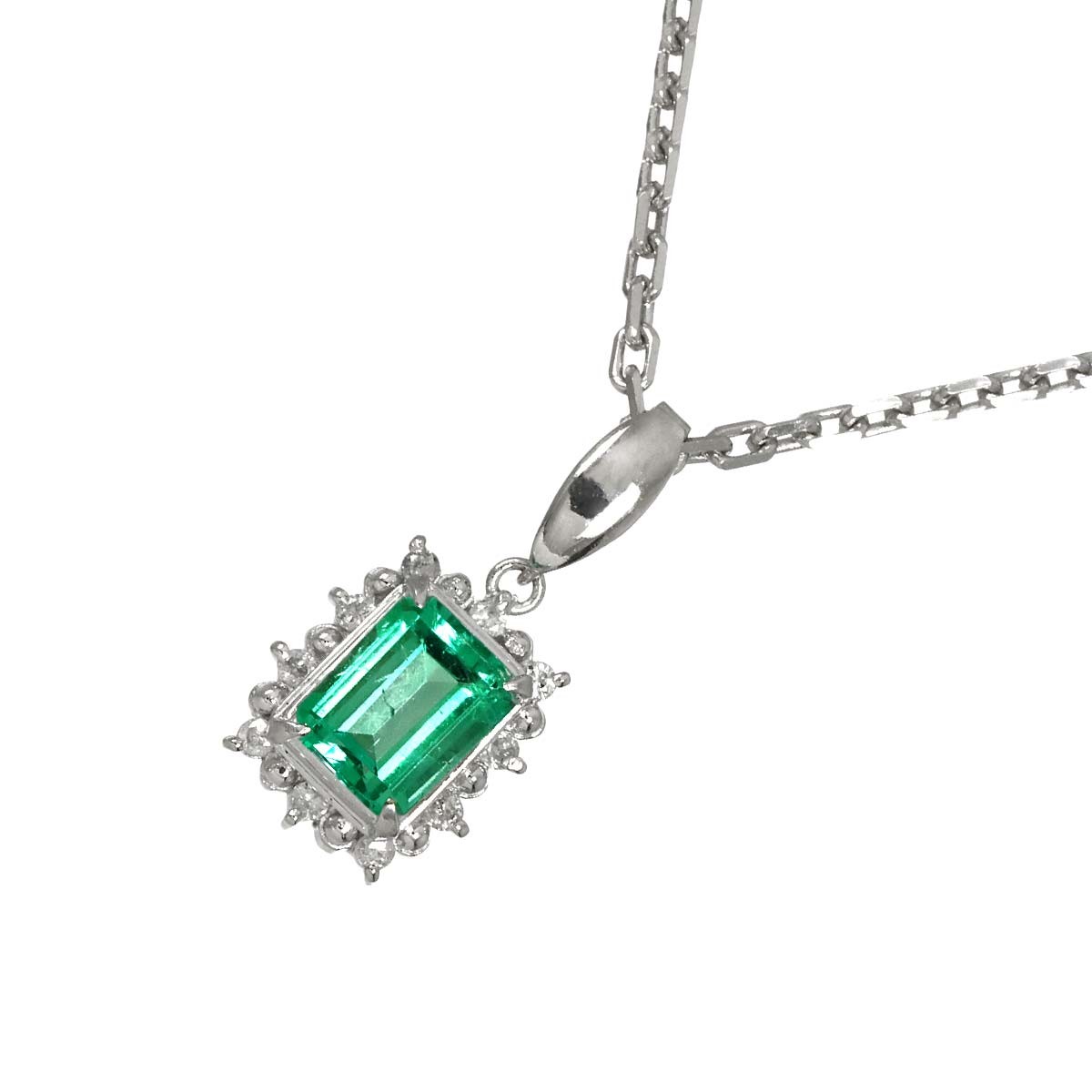 Emerald 0.90ct Diamond 0.11ct Necklace Pt Platinum 90320560