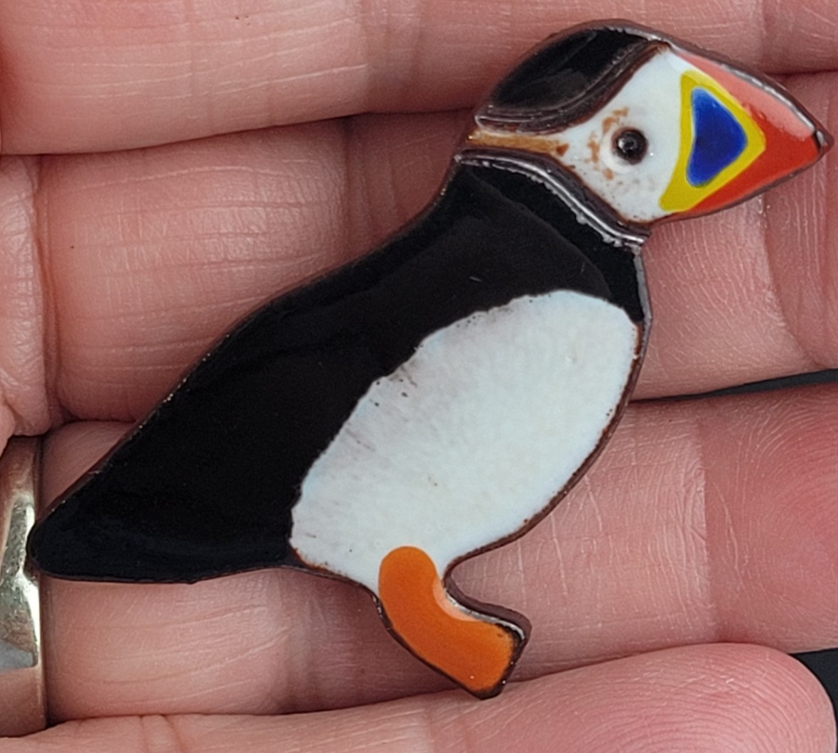 Puffin Bird Brooch Ceramic Enamel