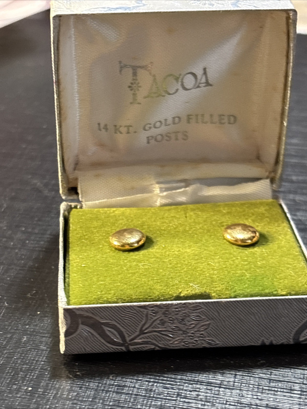Tacoa Vintage 14 Karat Gold Filled 5mm Flat Round Stud Earrings In Box Check Pic