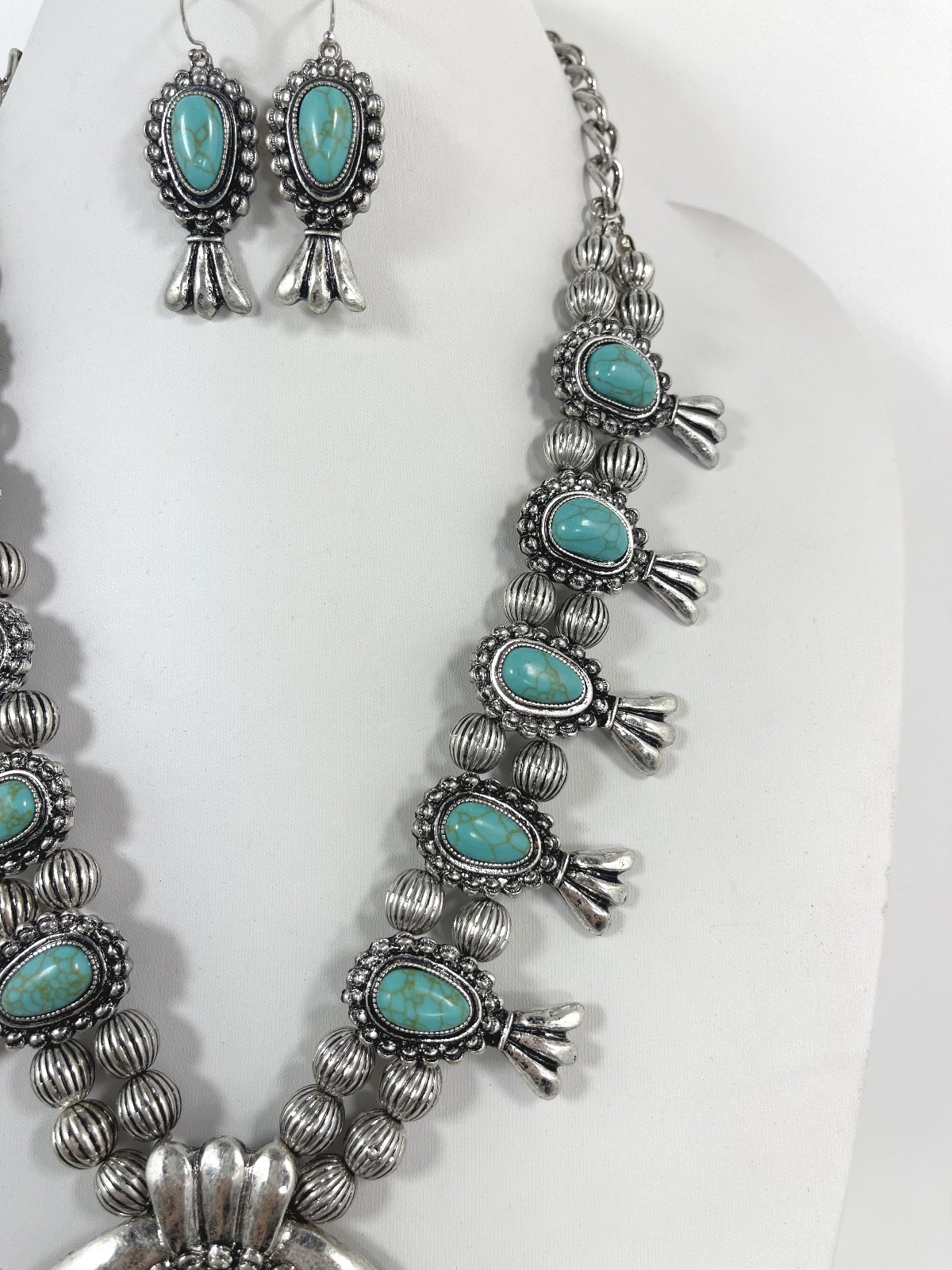 Squash Blossom Naja Pendant Necklace Earrings Set Southwestern Statement Boho