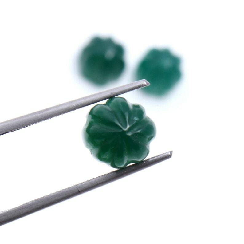 Natural Green Onyx Carved Cabochon Flower Shape 9 mm Onyx Gemstone 3 Pc