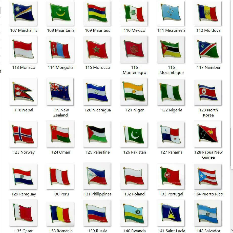 National Flag Metal Lapel Pin Brooch All over the World USA UK Canada Mexico