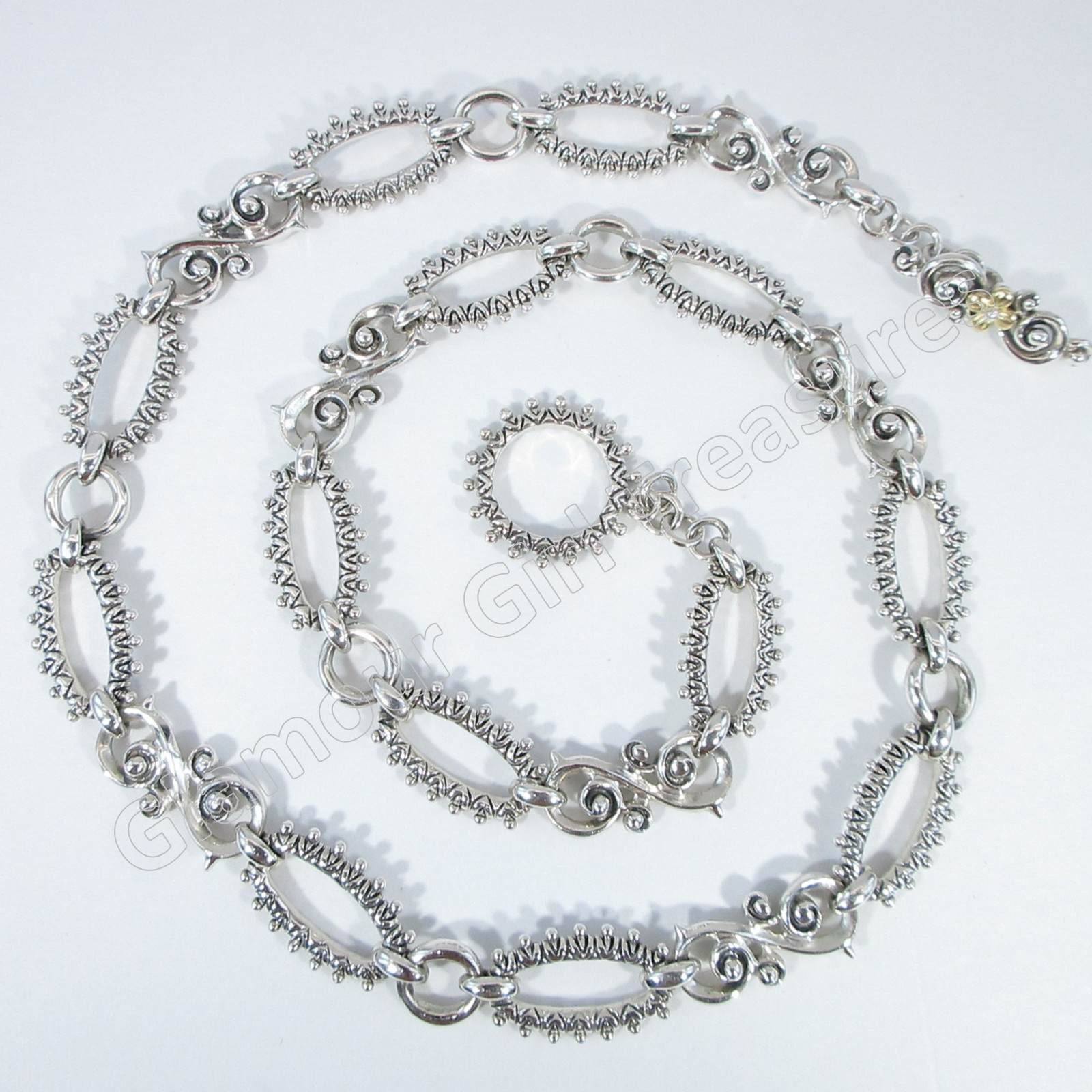Barbara Bixby Sterling & 18K Gold Flower Scroll & Oval Link 20″ Toggle Necklace