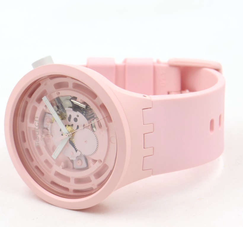 Swiss Swatch Big Bold C-Pink Silicone Visible Movement Watch 47mm SB03P100 $145