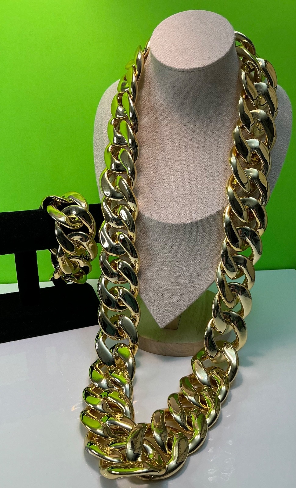 Hip-hop Gold Thick Chain Necklace Bracelet Men Punk Large Plastic New Unisex 36”