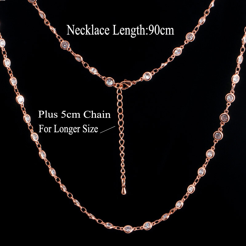 CZ Chain Link Long Choker Necklace Costume Rose Gold Plated Jewelry Accessories