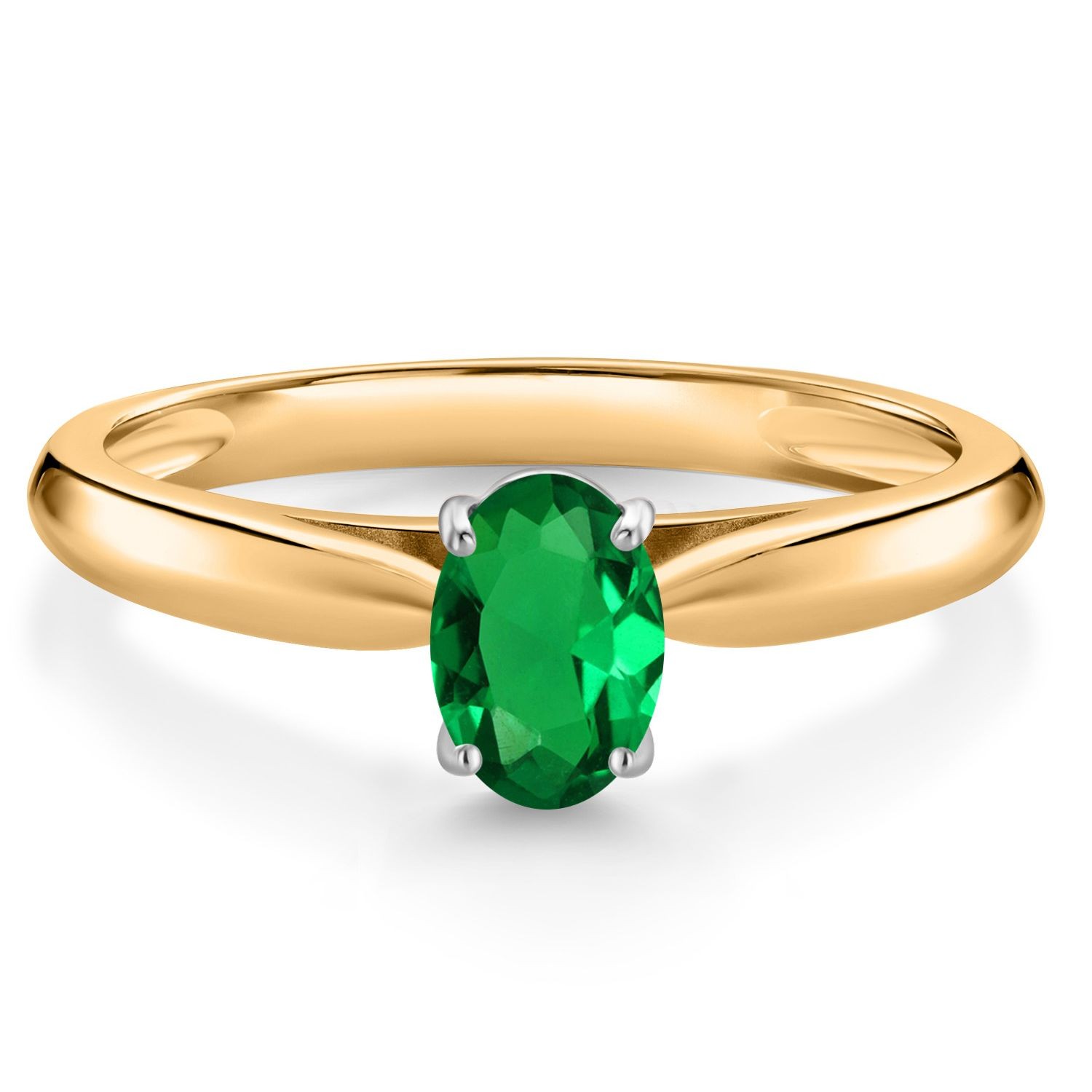 0.40 Ct Green Nano Emerald 10K Yellow and White Gold Solitaire Engagement Ring