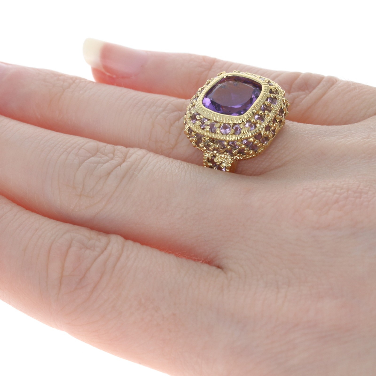 Sterling Silver Amethyst Halo Ring – 925 Gold Plated Cushion 6.70ctw Size 8